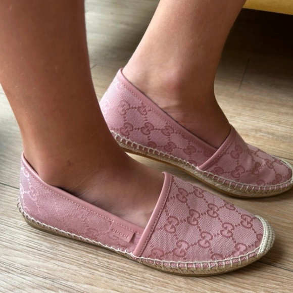Gucci Pink GG Canvas Leather Pink Espadrille Flats Size EU 36 - Picture 6 of 17